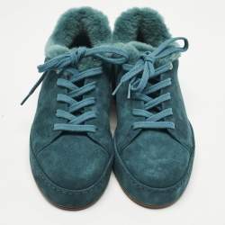 Pre Owned Loro Piana Teal Green Suede and Fur Winter Nuages Sneakers Size 36