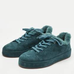 Pre Owned Loro Piana Teal Green Suede and Fur Winter Nuages Sneakers Size 36