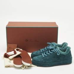 Pre Owned Loro Piana Teal Green Suede and Fur Winter Nuages Sneakers Size 36