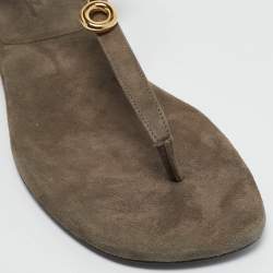 Pre Owned Loro Piana Grey Suede Mindil Slingback Thong Sandals Size 38