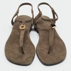 Pre Owned Loro Piana Grey Suede Mindil Slingback Thong Sandals Size 38