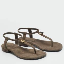 Pre Owned Loro Piana Grey Suede Mindil Slingback Thong Sandals Size 38