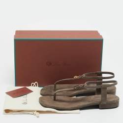 Pre Owned Loro Piana Grey Suede Mindil Slingback Thong Sandals Size 38