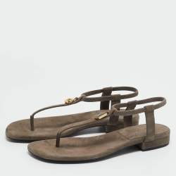 Pre Owned Loro Piana Grey Suede Mindil Slingback Thong Sandals Size 38