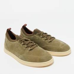 Pre Owned Loro Piana Green Nubuck Leather Soho Walk Lace Up Sneakers Size 41.5
