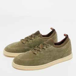 Pre Owned Loro Piana Green Nubuck Leather Soho Walk Lace Up Sneakers Size 41.5