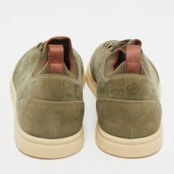 Pre Owned Loro Piana Green Nubuck Leather Soho Walk Lace Up Sneakers Size 41.5