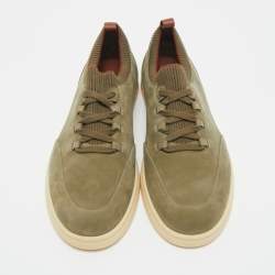 Pre Owned Loro Piana Green Nubuck Leather Soho Walk Lace Up Sneakers Size 41.5