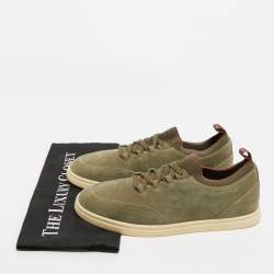 Pre Owned Loro Piana Green Nubuck Leather Soho Walk Lace Up Sneakers Size 41.5