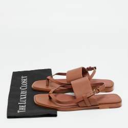 Pre Owned Loro Piana Brown Leather Flat Slingback Sandals Size 38.5