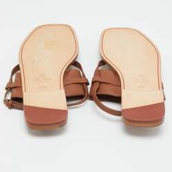 Pre Owned Loro Piana Brown Leather Flat Slingback Sandals Size 38.5