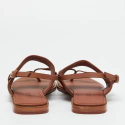 Pre Owned Loro Piana Brown Leather Flat Slingback Sandals Size 38.5
