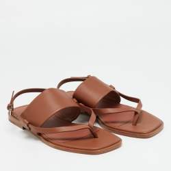 Pre Owned Loro Piana Brown Leather Flat Slingback Sandals Size 38.5