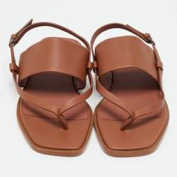 Pre Owned Loro Piana Brown Leather Flat Slingback Sandals Size 38.5