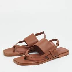 Pre Owned Loro Piana Brown Leather Flat Slingback Sandals Size 38.5