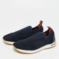 مملوكة مسبقًا Loro Piana 360 LP Flexy Walk Size 35.5 Navy Blue Knit Fabric Slip On Sneakers