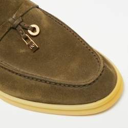 Pre Owned حذاء لوفرز لورو بيانا سمر تشارمز ووك سويدي أخضر داكن مقاس 37