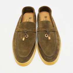 Pre Owned حذاء لوفرز لورو بيانا سمر تشارمز ووك سويدي أخضر داكن مقاس 37