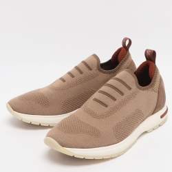 Pre Owned Loro Piana 360 LP Flexy Walk Size 37 Brown Stretch Knit and Suede Slip On Sneakers