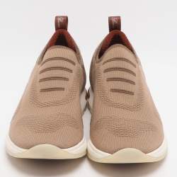 Pre Owned Loro Piana 360 LP Flexy Walk Size 37 Brown Stretch Knit and Suede Slip On Sneakers