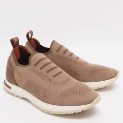 Pre Owned Loro Piana 360 LP Flexy Walk Size 37 Brown Stretch Knit and Suede Slip On Sneakers