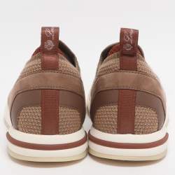 Pre Owned Loro Piana 360 LP Flexy Walk Size 37 Brown Stretch Knit and Suede Slip On Sneakers