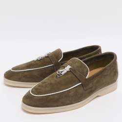 مملوكة مسبقًا Loro Piana Summer Charms Walk Size 36 Green Suede Loafers
