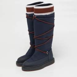 Pre Owned حذاء بوت لورو بيانا سويدي وفرو أسود  طول ركبة مسطح مقاس 40