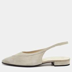 مملوكة مسبقًا Loro Piana Rebecca Size 36.5 Grey Suede Slingback Flats