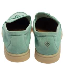 Pre Owned Loro Piana Turquoise Blue Suede Summer Charms Walk Moccasin Size 38.5