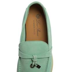 Pre Owned Loro Piana Turquoise Blue Suede Summer Charms Walk Moccasin Size 38.5