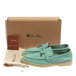 Pre Owned Loro Piana Turquoise Blue Suede Summer Charms Walk Moccasin Size 38.5