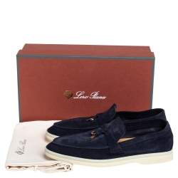 Pre Owned Loro Piana Navy Blue Suede Slip On Loafers Size 37.5