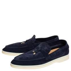 Pre Owned Loro Piana Navy Blue Suede Slip On Loafers Size 37.5