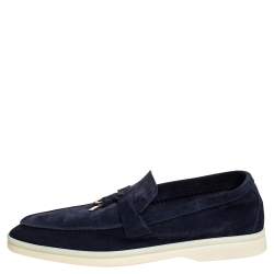 Pre Owned Loro Piana Navy Blue Suede Slip On Loafers Size 37.5