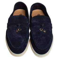 Pre Owned Loro Piana Navy Blue Suede Slip On Loafers Size 37.5