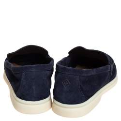 Pre Owned Loro Piana Navy Blue Suede Slip On Loafers Size 37.5