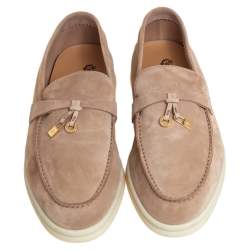 Pre Owned Loro Piana Beige Suede Summer Charms Walk Loafers Size 36.5