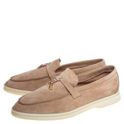 Pre Owned Loro Piana Beige Suede Summer Charms Walk Loafers Size 36.5