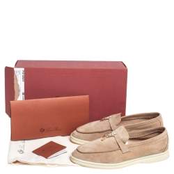 Pre Owned Loro Piana Beige Suede Summer Charms Walk Loafers Size 36.5