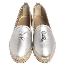 Pre Owned Loro Piana Gold Leather Summer Charms Flat Espadrilles Size 38