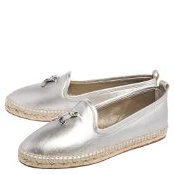 Pre Owned Loro Piana Gold Leather Summer Charms Flat Espadrilles Size 38