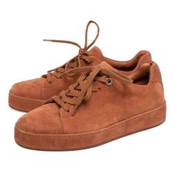 Pre Owned Loro Piana Tan Suede Low Top Nuages Sneakers Size 38.5