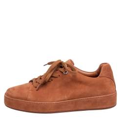 Pre Owned Loro Piana Tan Suede Low Top Nuages Sneakers Size 38.5
