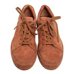 Pre Owned Loro Piana Tan Suede Low Top Nuages Sneakers Size 38.5