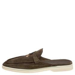 Pre Owned Loro Piana Green Suede Summer Charms Walk Mule Flats Size 41