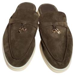 Pre Owned Loro Piana Green Suede Summer Charms Walk Mule Flats Size 41