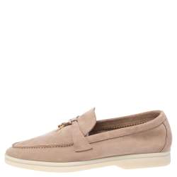 Pre Owned Loro Piana Beige Suede Summer Charms Walk Loafers Size 39