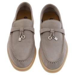 Pre Owned Loro Piana Off White Suede Summer Charms Walk Moccasin Size 36