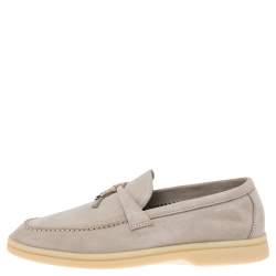 Pre Owned Loro Piana Off White Suede Summer Charms Walk Moccasin Size 36